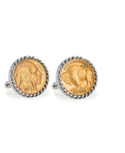 American Coin Treasures запонки с золотым напылением Buffalo Nickel Rope Bezel