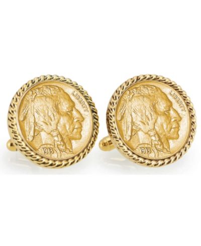 Запонки American Coin Treasures Gold-Layered 1913 First-Year-Of-Issue Buffalo Nickel Rope Bezel Coin Cuff Links