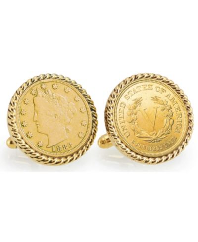 Запонки American Coin Treasures Gold-Layered 1883 Liberty Nickel Rope Bezel Coin Cuff Links