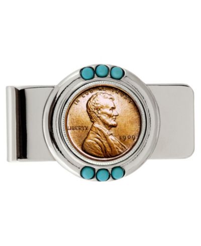 Мужской зажим для денег American Coin Treasures 1909 First-Year-Of-Issue Lincoln Penny Turquoise Coin Money Clip