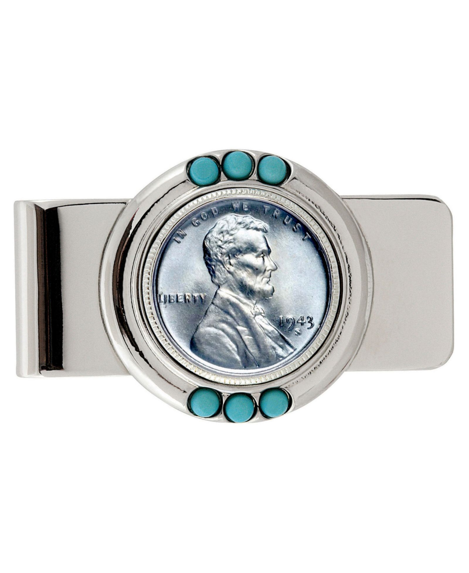 Зажим для денег American Coin Treasures 1943 Lincoln Steel Penny Turquoise Coin
