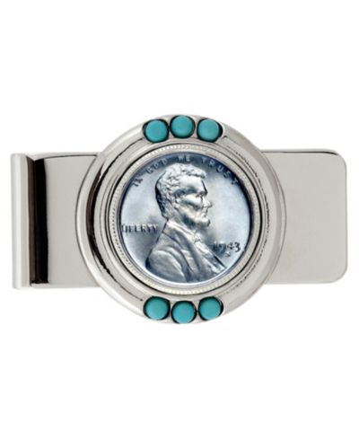 Зажим для денег American Coin Treasures 1943 Lincoln Steel Penny Turquoise Coin