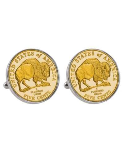 Запонки American Coin Treasures Gold-Layered Westward Journey 2005 Bison Jefferson Nickel Bezel Coin