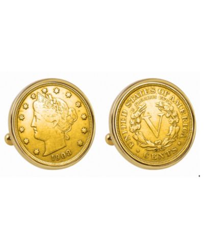 American Coin Treasures запонки, золото, Liberty Nickel Bezel