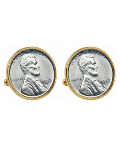 Запонки American Coin Treasures с американскими монетами 1943 Lincoln Steel Penny Bezel Coin Cuff Links