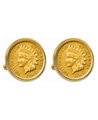 Запонки American Coin Treasures с золотым напылением и индийским пенни