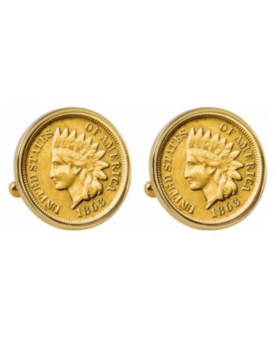 Запонки American Coin Treasures с золотым напылением и индейским центом 1800-х годов
