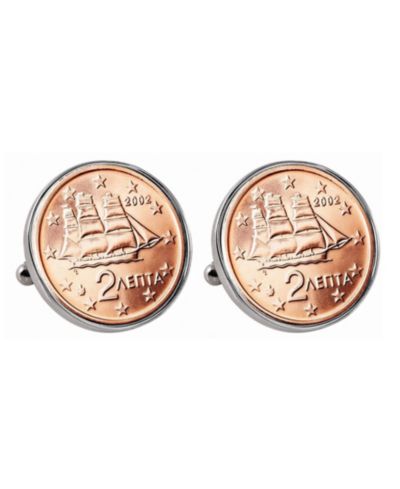 Серьги-запонки American Coin Treasures Greek 2-Euro Coin