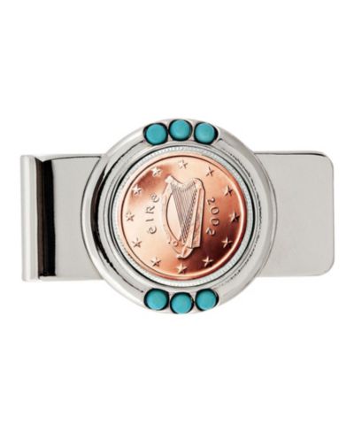American Coin Treasures Мужской зажим для денег Men's American Coin Treasures Irish 2 Euro Coin Turquoise Money Clip