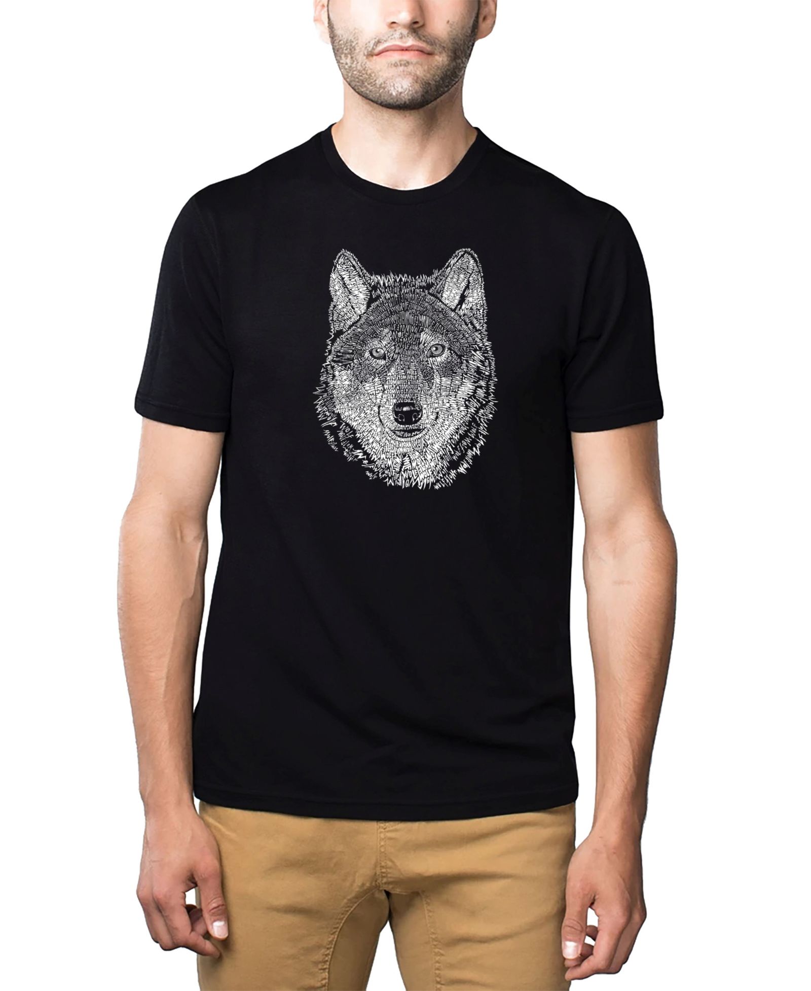 LA Pop Art Men's Cotton/Poly Blend Word Art T-shirt - Wolf