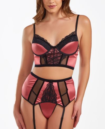 iCollection Woman's 3-Piece Underwire Padded Bra, Garter Skirt and Thong Satin Lingerie Set