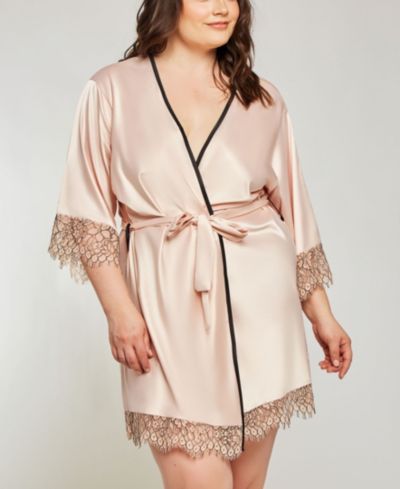 iCollection Plus Size Eyelash Flower Lace Wrap Robe Lingerie, Online Only