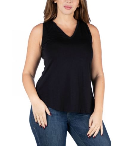 24seven Comfort Apparel Plus Size V-Neck Sleeveless Rounded Hemline Top