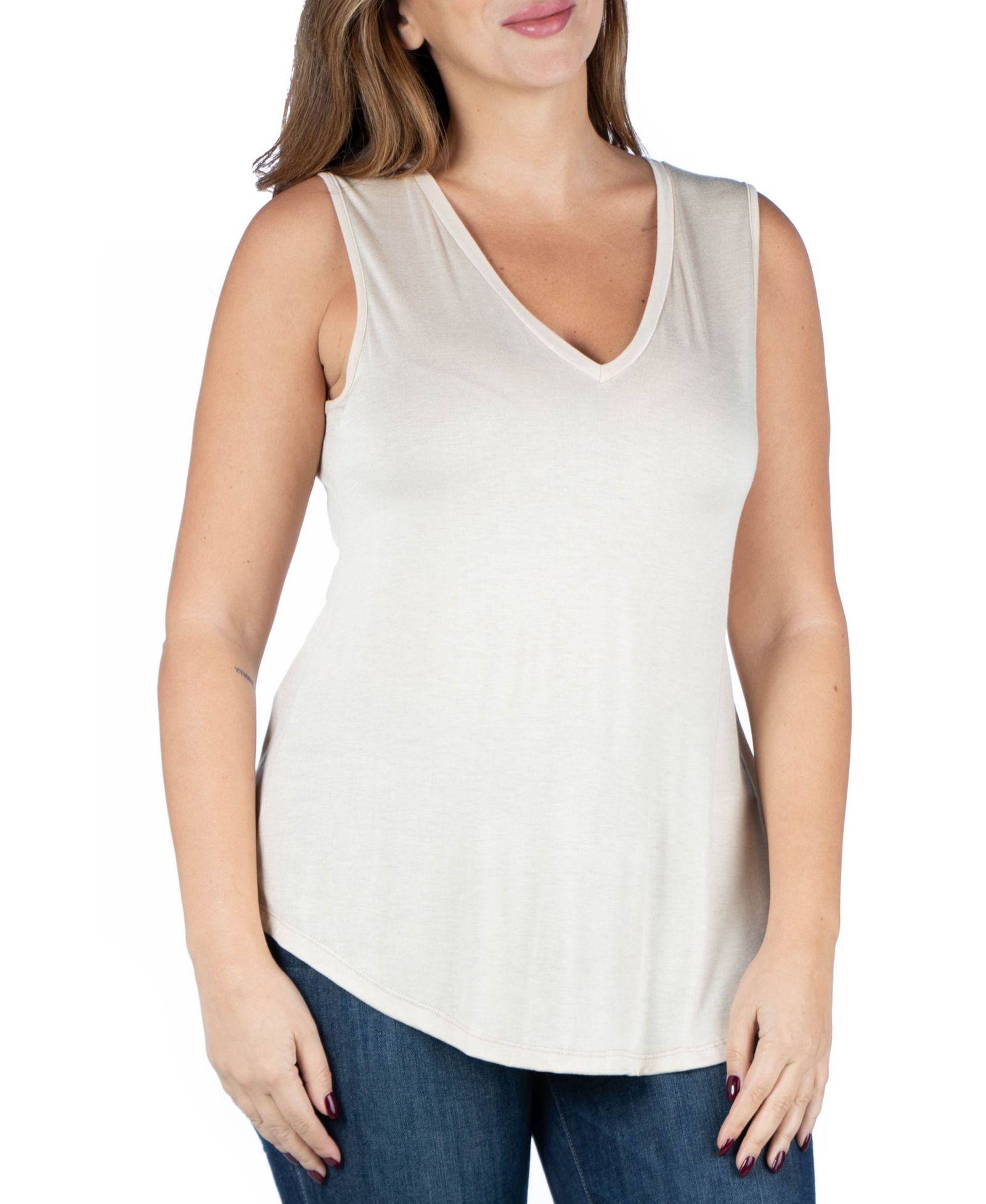 24seven Comfort Apparel Plus Size V-Neck Sleeveless Rounded Hemline Top