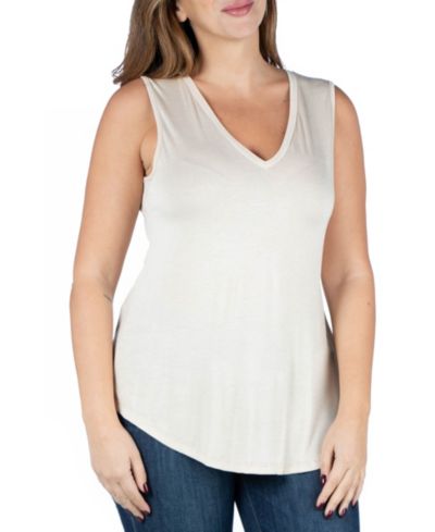 24seven Comfort Apparel Plus Size V-Neck Sleeveless Rounded Hemline Top