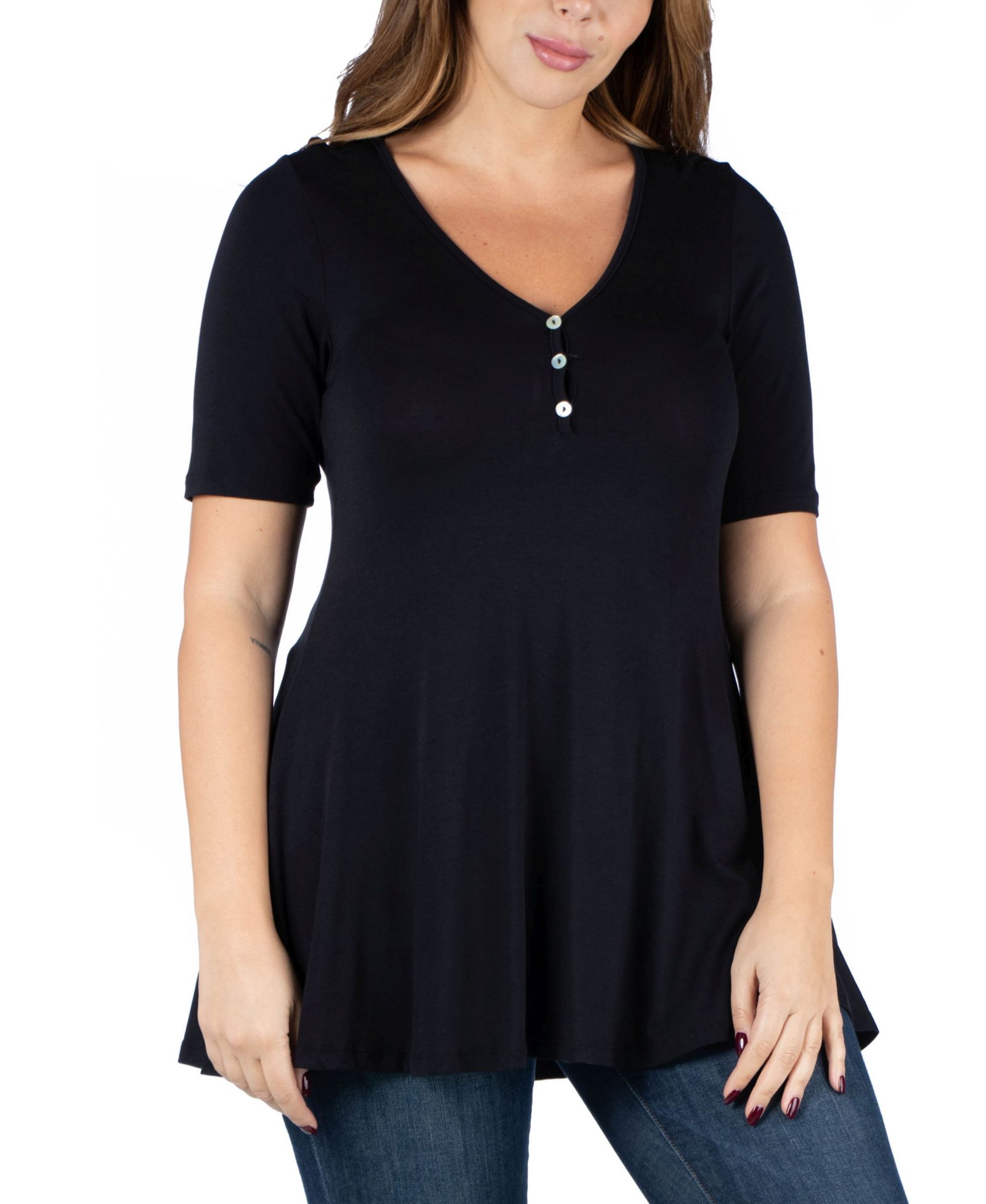 24seven Comfort Apparel Плюс размер туника с рукавом Henley