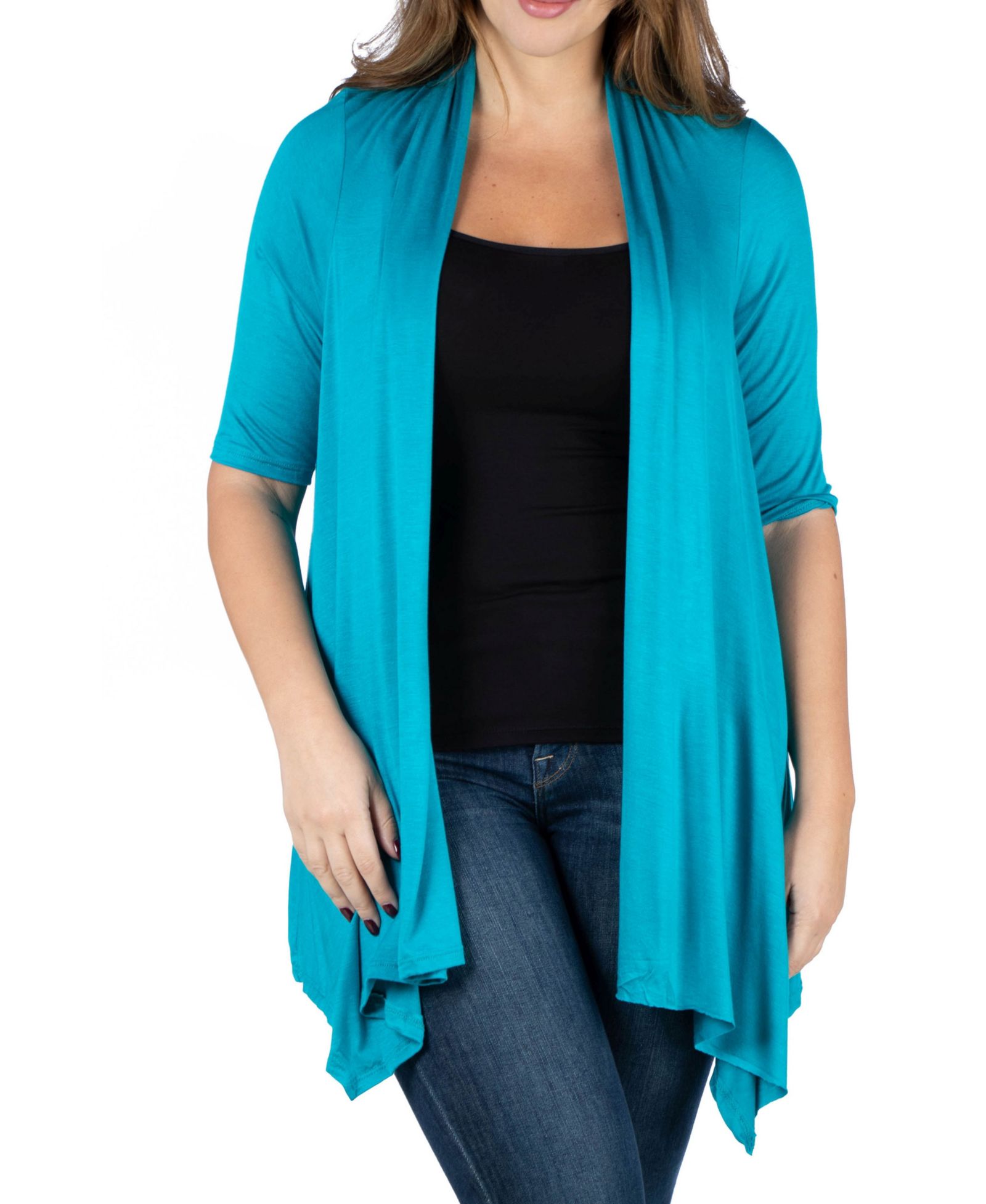 24seven Comfort Apparel Plus Size Elbow Length Open Front Cardigan Sweater