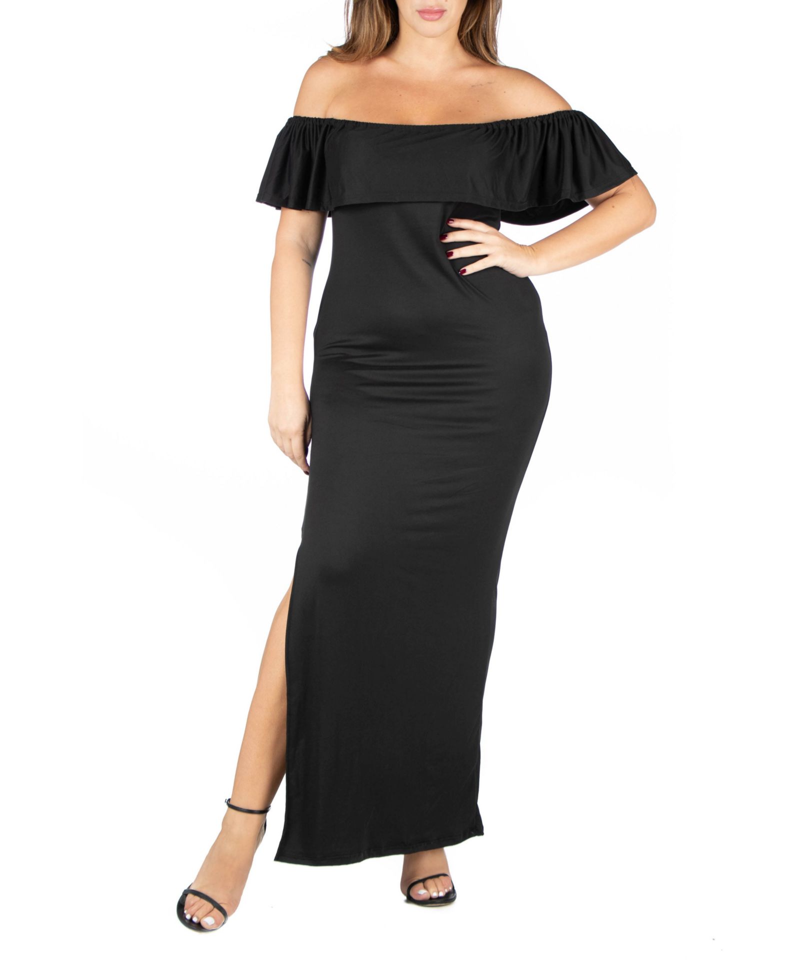 24seven Comfort Apparel Plus Size Ruffle Off The Shoulder Maxi Dress