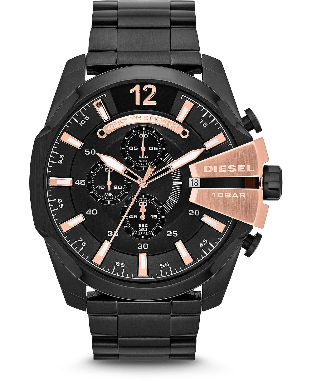 Diesel Men's Chronograph Mega Chief Black Stainless Steel Bracelet Watch 51x59mm