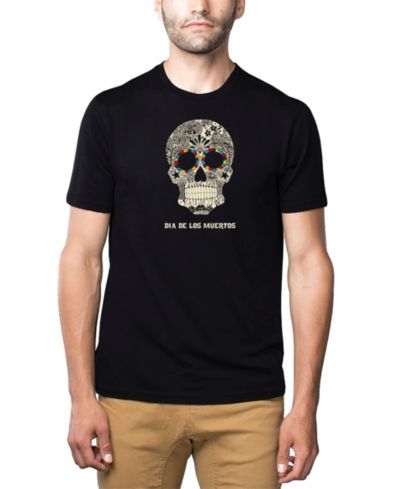 LA Pop Art Men's Cotton/Poly Blend Word Art T-Shirt - Dia De Los Muertos Skull