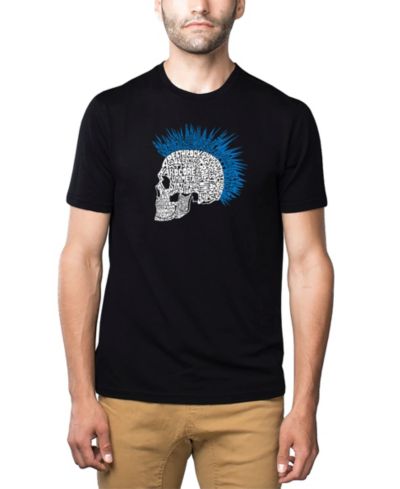 LA Pop Art Men's Cotton/Poly Blend Word Art T-Shirt - Punk Mohawk Skull
