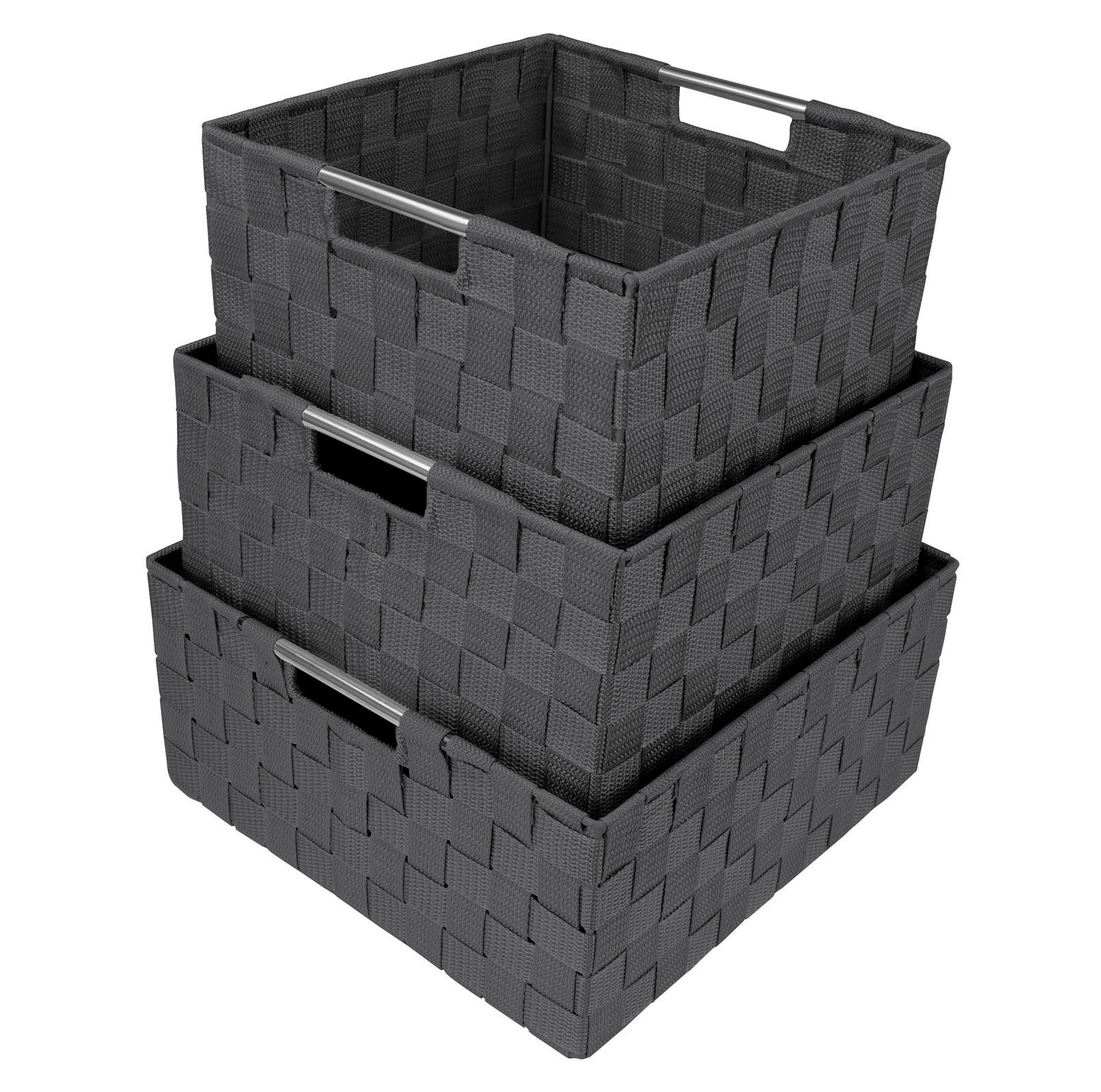 Sorbus 3 Piece Stackable Woven Basket Organizer Set with Built-In Carry Handles - Stylish Storage for any room in the household