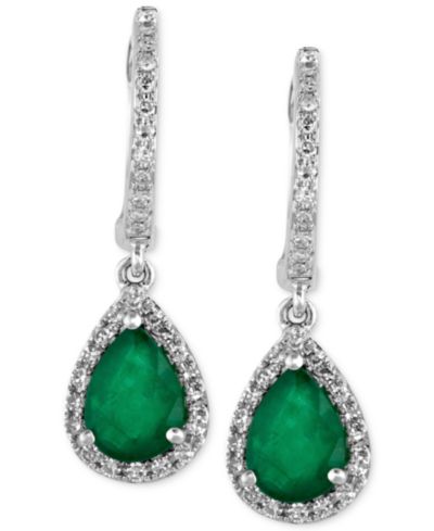 EFFY® Emerald (1-1/8 ct. t.w.) and Diamond (1/4 ct. t.w.) Drop Earrings in 14k White Gold, Created for Macy's