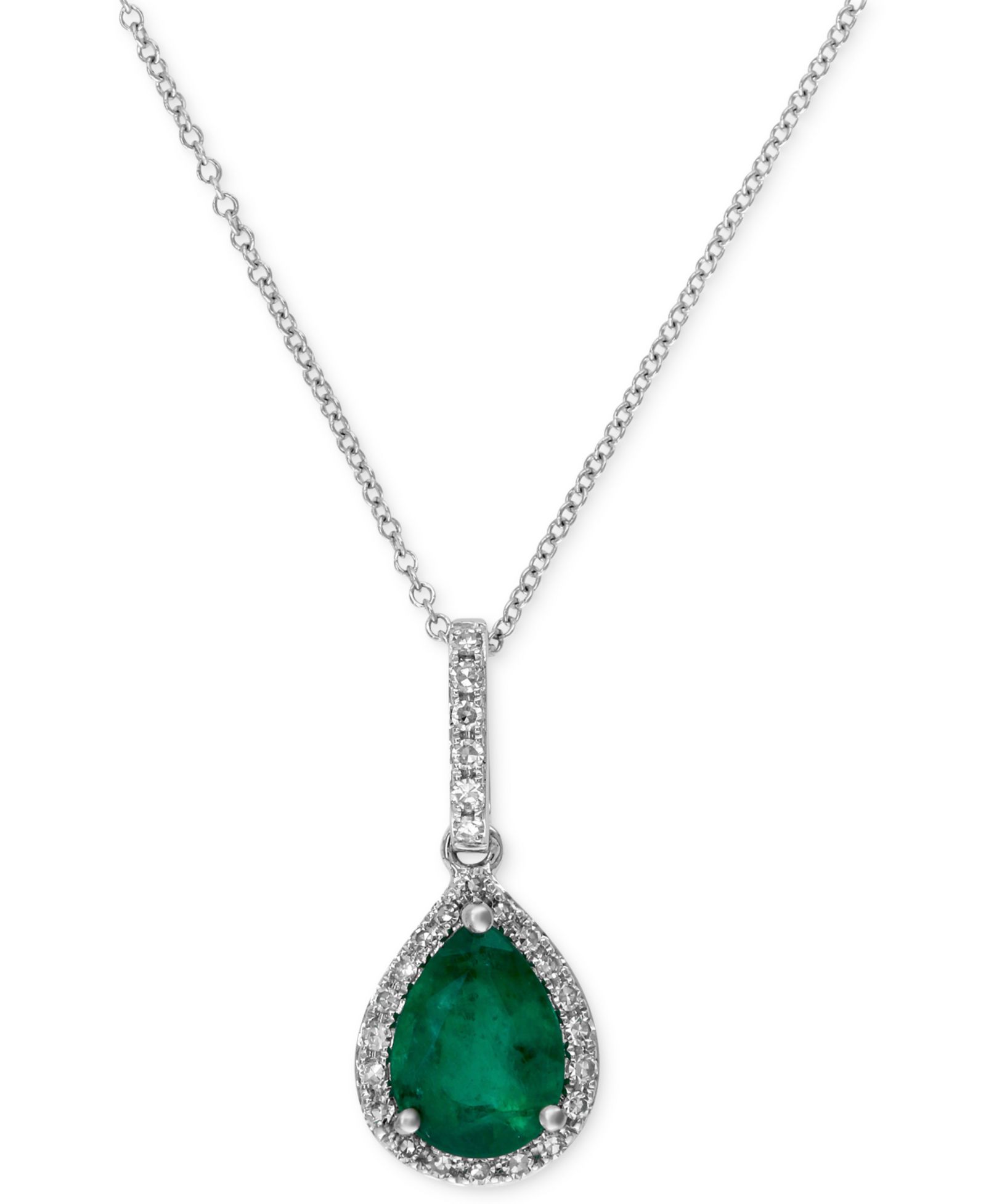 EFFY® Emerald (9/10 ct. t.w.) and Diamond (1/8 ct. t.w.) Drop Pendant in 14k White Gold, Created for Macy's
