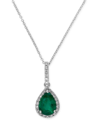 EFFY® Подвеска с изумрудом (9/10 ct. t.w.) и бриллиантом (1/8 ct. t.w.) в белом золоте 14k