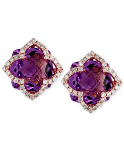Серьги-гвоздики EFFY® Amethyst (6-1/4 ct. t.w.) и Diamond (1/3 ct. t.w.) Clover в 14k Rose Gold