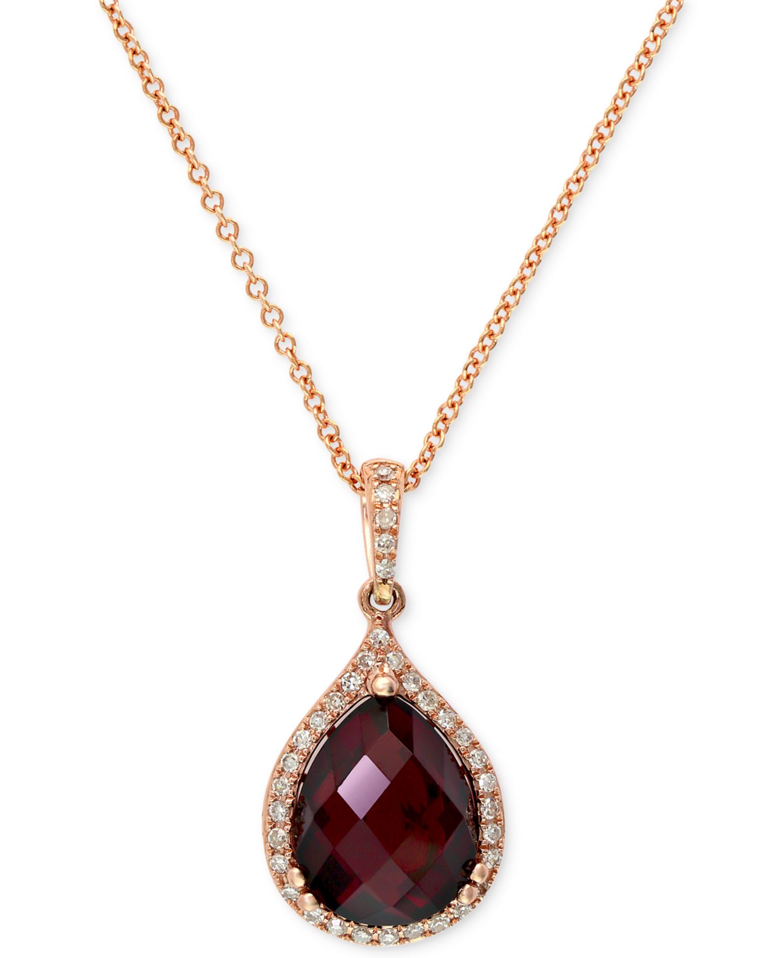 EFFY® Подвеска Pear с гранатом (4-1/5 ct. t.w.) и бриллиантом (1/8 ct. t.w.) в 14k розовом золоте