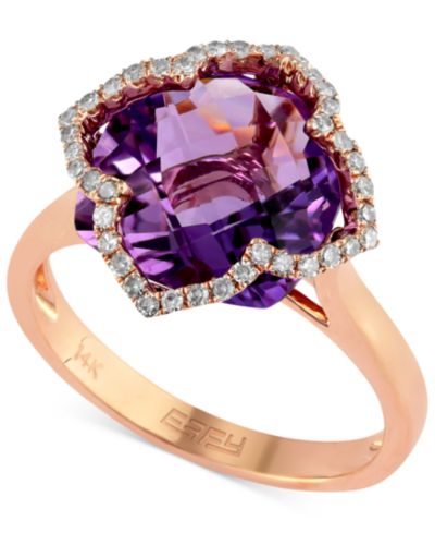 Кольцо EFFY® Amethyst и Diamond с клевером, розовое золото 14k