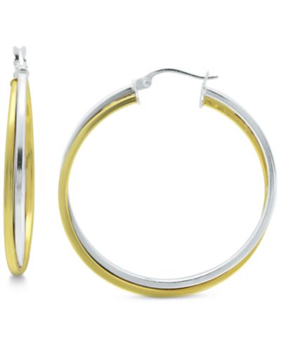 Giani Bernini Серьги-кольца Two-Tone Twist из Sterling Silver и 18k Gold Plated Sterling Silver, 35mm