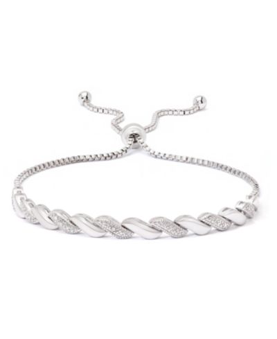 Diamond Accent San Marco Link Bolo Adjustable Bracelet in Silver Plate, Gold Plate or Rose Gold Plate