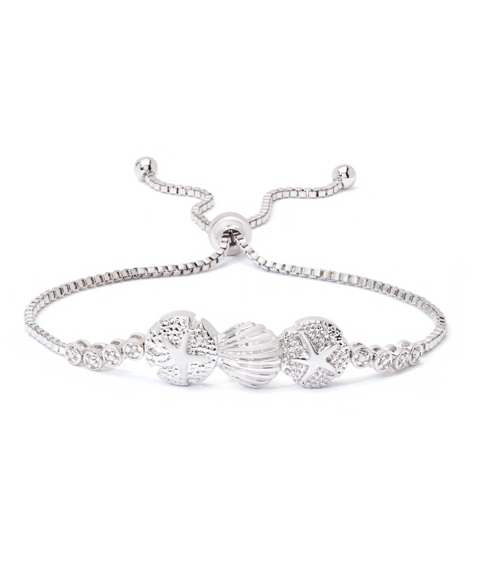 Браслет Macy's Diamond Accent Sand Dollar Bolo Adjustable Silver-Plated Brass