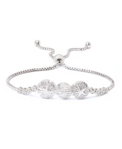 Браслет Macy's Diamond Accent Sand Dollar Bolo Adjustable Silver-Plated Brass