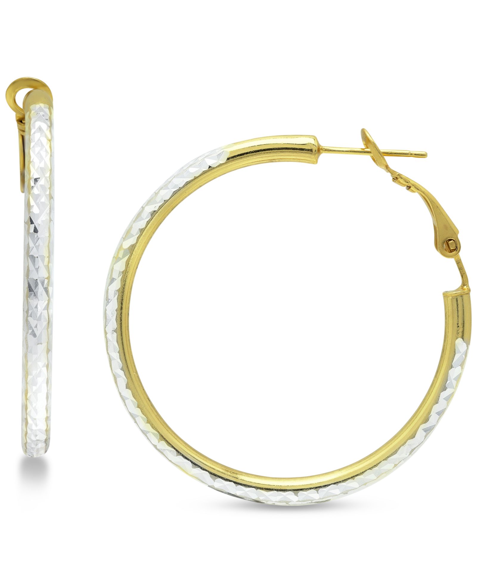 Серьги-кольца Giani Bernini Medium Two-Tone Textured Hoop в серебре и позолоченном золоте 18k, 1-1/2"