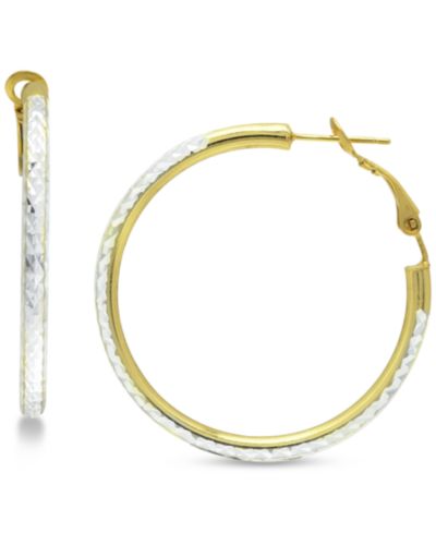 Серьги-кольца Giani Bernini Medium Two-Tone Textured Hoop в серебре и позолоченном золоте 18k, 1-1/2"
