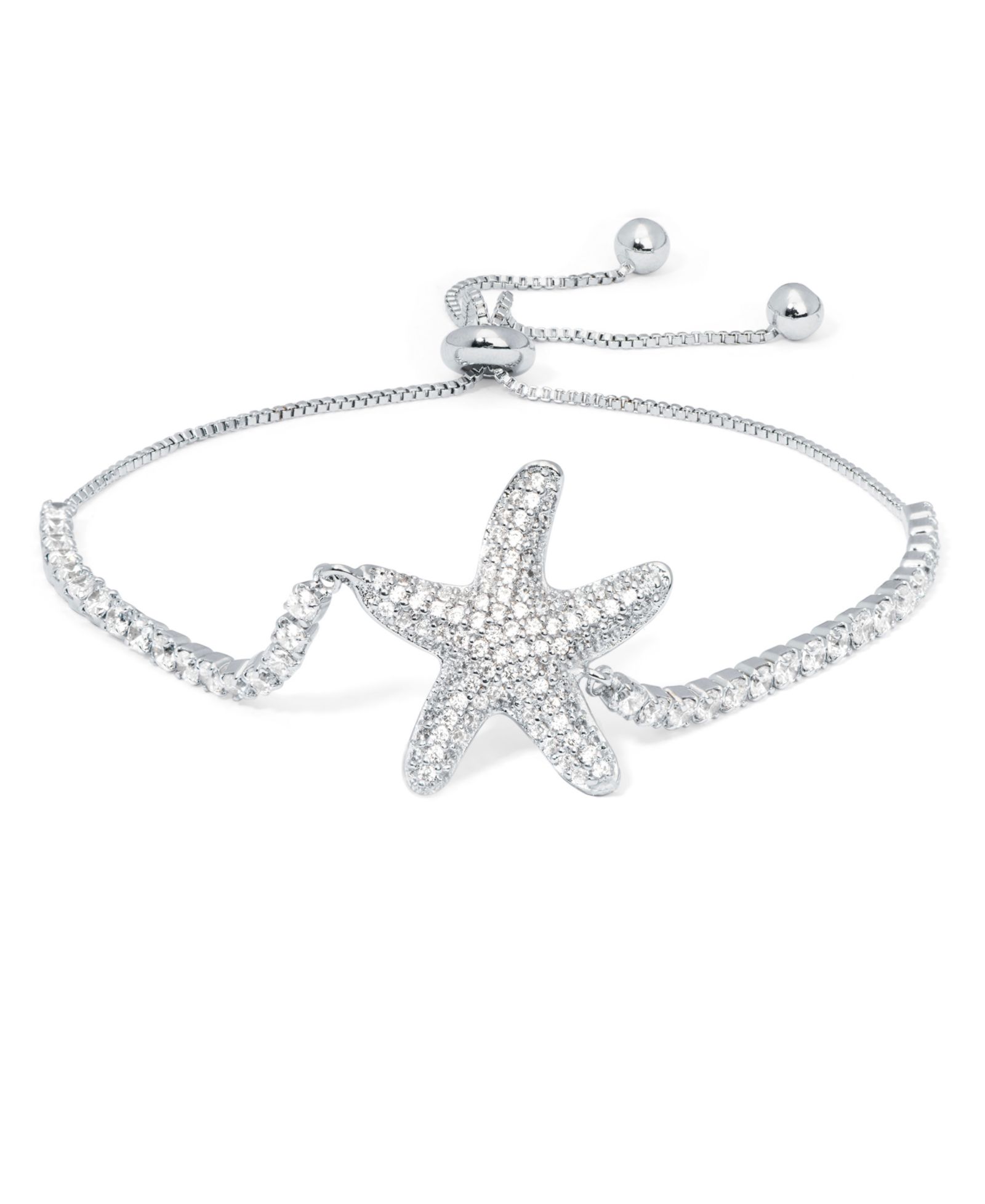 Регулируемый браслет Bolo Silver Plate Cubic Zirconia Starfish