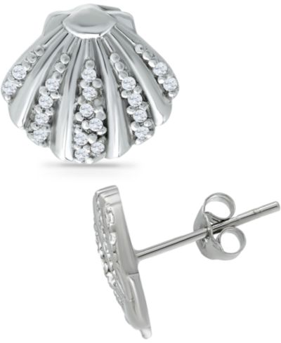 Giani Bernini Cubic Zirconia Clam Shell Stud Earrings in Sterling Silver, Created for Macy's