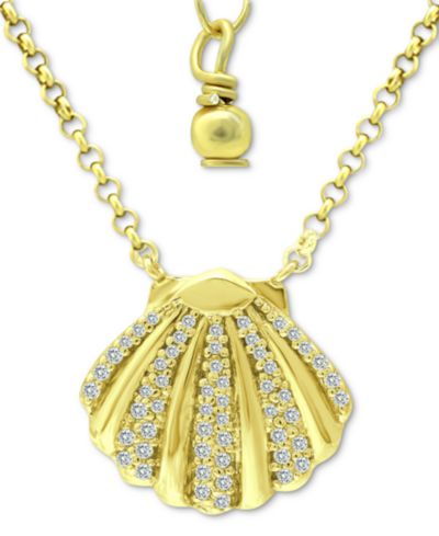 Подвеска-ожерелье Giani Bernini Cubic Zirconia Clam Shell в 18k Gold-Plated Sterling Silver, 16" + 2" extender