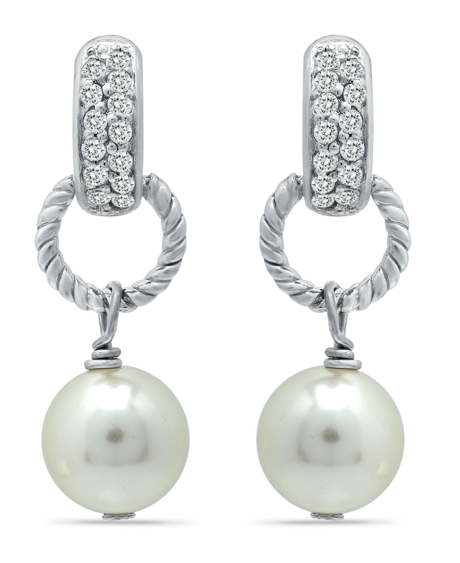 Серьги-подвески Macy's Imitation Pearl Pave Cubic Zirconia