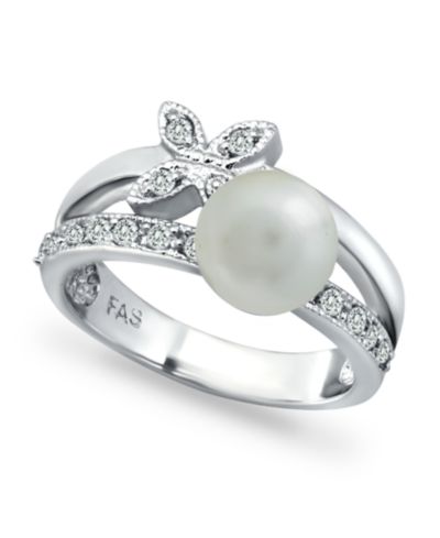 Macy's Imitation Pearl Cubic Zirconia Butterfly Ring