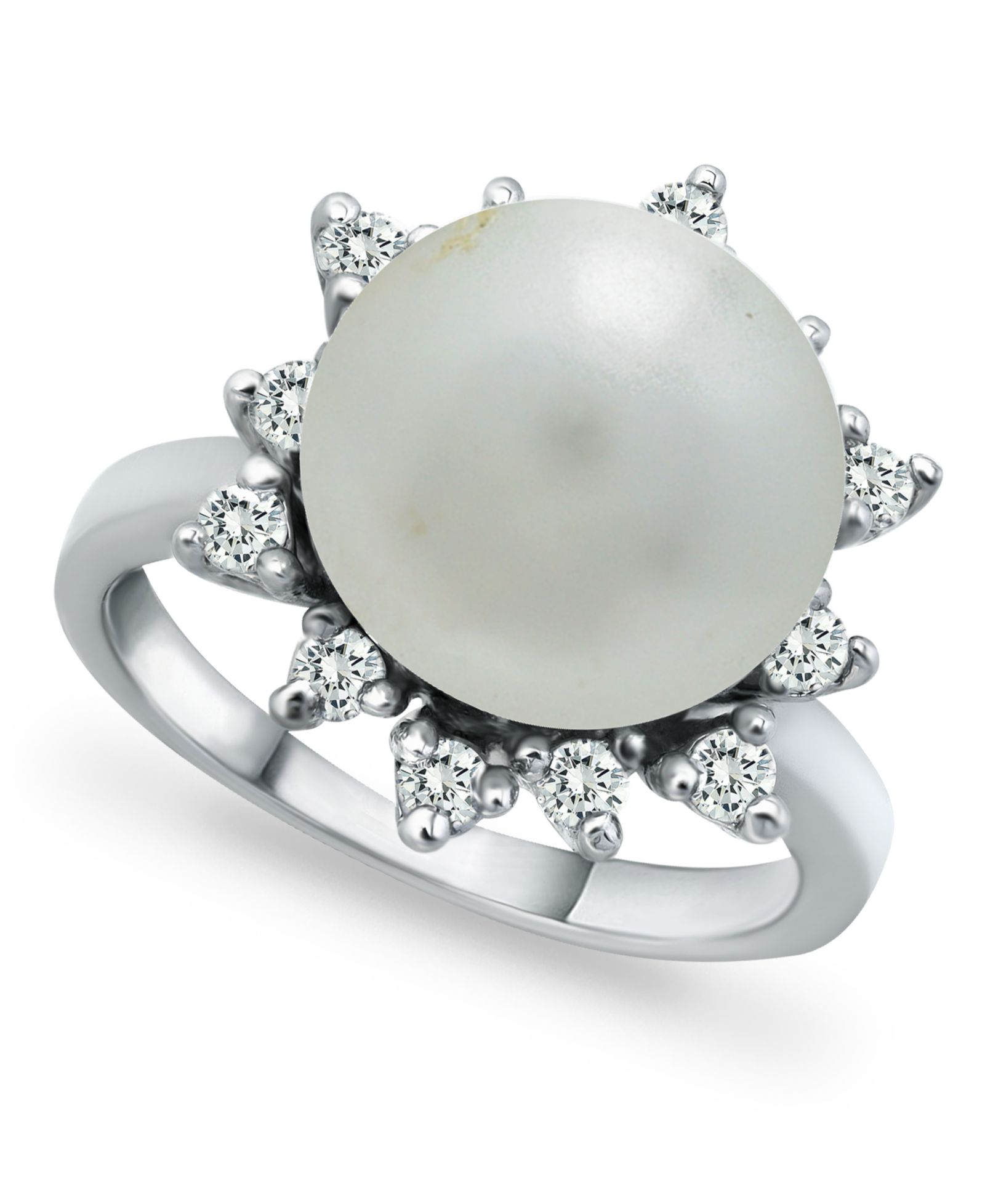 Macy's Imitation Pearl and Cubic Zirconia Halo Ring