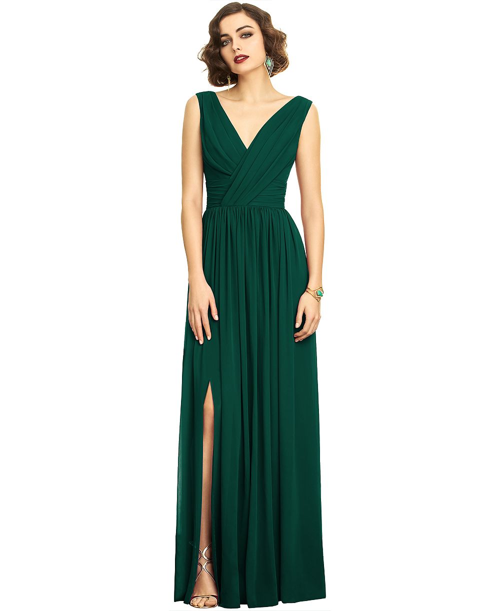 Dessy Collection Women's Sleeveless Draped Chiffon Maxi Dress with Front Slit