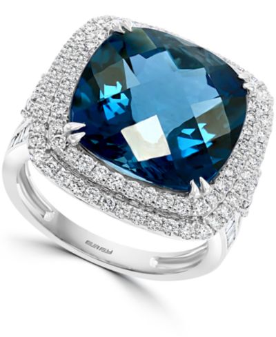Кольцо EFFY London Blue Topaz (12-1/3 ct. t.w.) & Diamond (1-1/5 ct. t.w.) Halo Statement в 14k White Gold