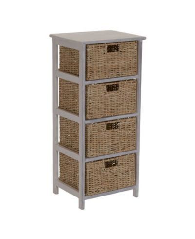 Household Essentials Storage Chest of 4 Drawers White Sollid Wood and Natural Wicker Baskets