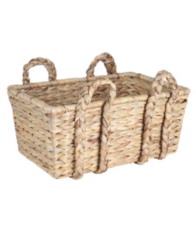 Household Essentials Wicker Storage Basket with Handles, Handwoven Water Hyacinth