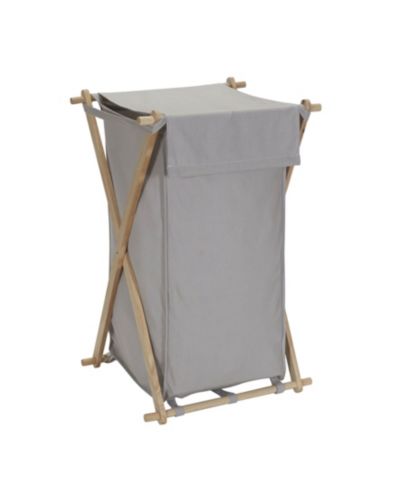 Корзина для белья Household Essentials X-Frame Wood с серой сумкой