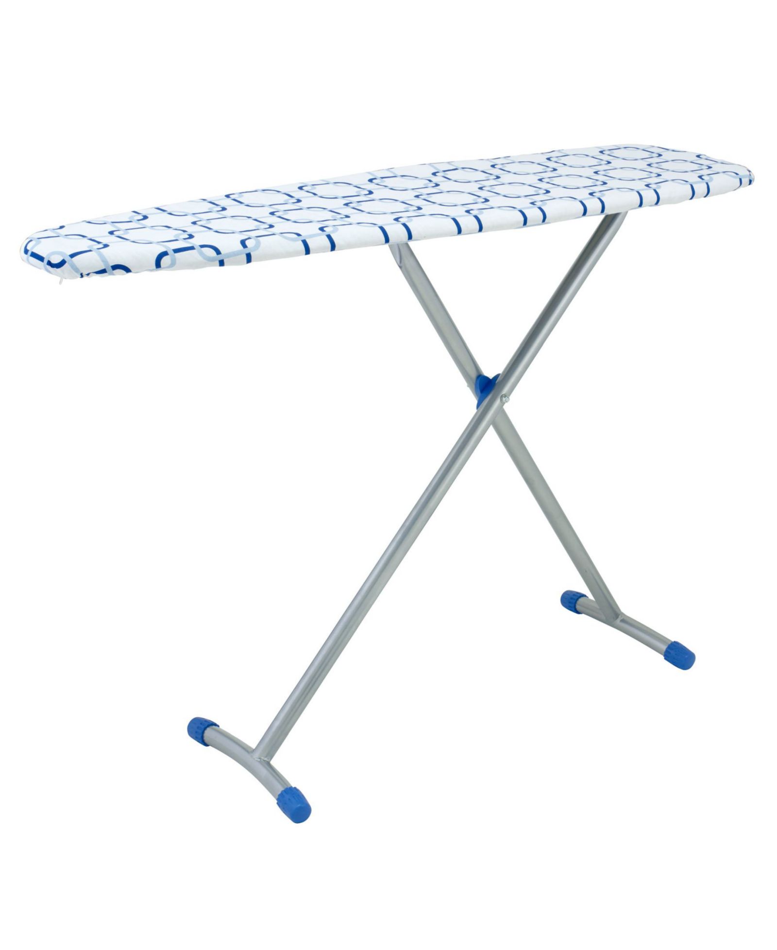 Household Essentials Arched T-Leg Ironing Board, Silver Frame, Geometric Pattern with Matching Feet
